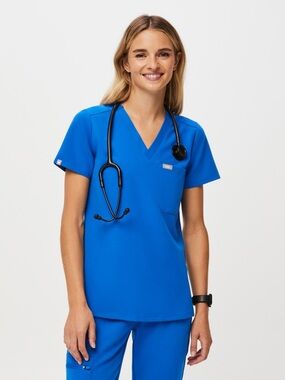 Figs V-Neck Scrub Top in Bright Blue